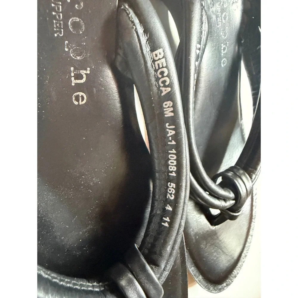 APOSTROPHE Becca Black Leather Wedge Sandals Padded Thong Slides Mens 6M Brazil